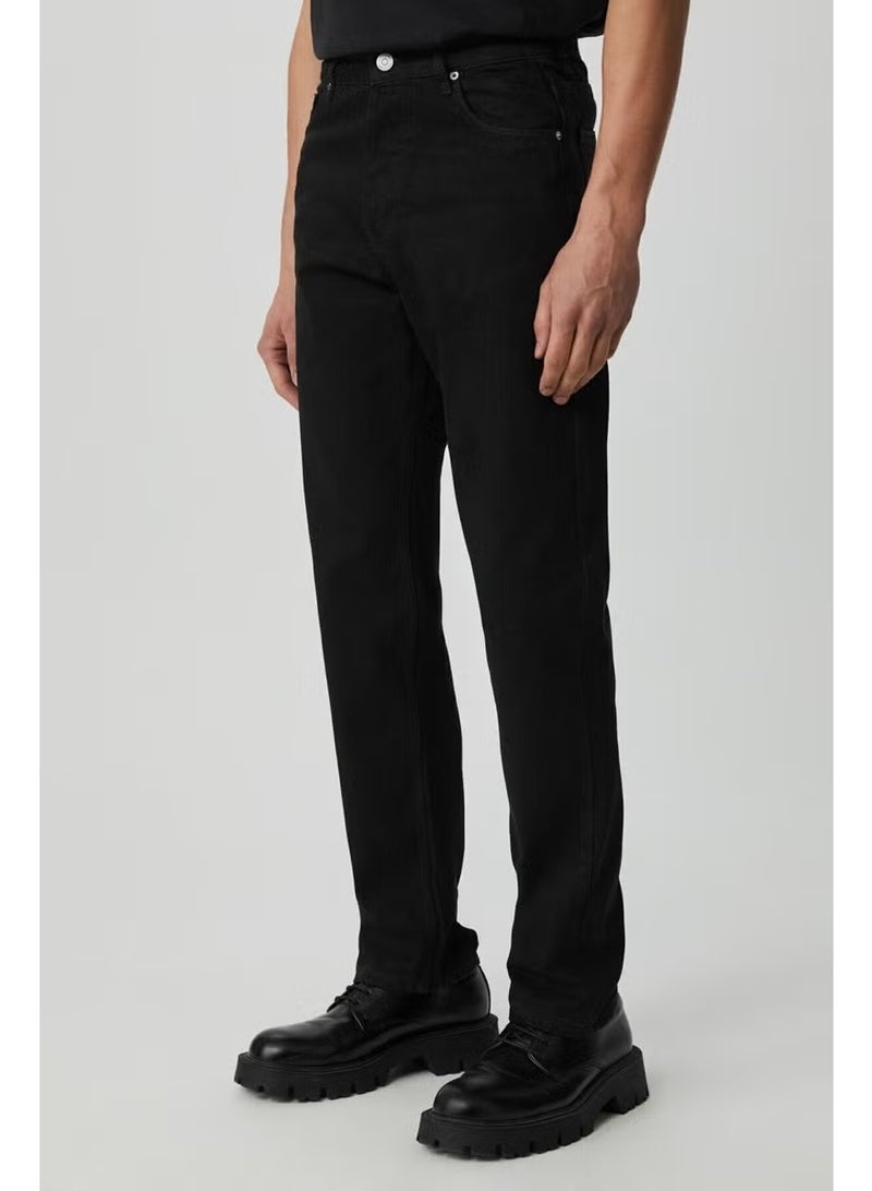 GRIMELANGE Men's Regular Fit Relaxed Cut Thick Textured Wash Effect Magic Denim Black Jeans - Image 4